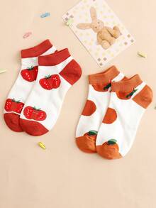 10双装女士彩色水果图案火烈鸟卡通可爱日常百搭短袜，春夏款 - 彩色 - 查看 5