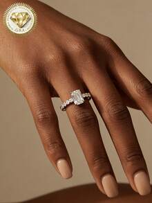 1 pieza Anillo de compromiso de mujer, anillo rectangular semi-engastado, 2.6g de plata esterlina 925, moissanita de 2 quilates, bohemio y elegante, compromiso, propuesta, aniversario de boda, regalo del Día de San Valentín, incluye certificado de moissanita y caja de regalo de lujo - Plateado - Ver 8