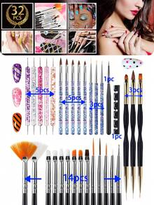 33pcs Nail Art Brushes Set,Include Acrylic Nail Brush,Nail Brushes For Nail Art,Nail Art Dotting Tool Set,Nail Art Tool Set,Nail Art Liner Brush,Nail Dust Brush,Nail Drawing Pens For Beginners And Salon Home Use, Perfect For Creating DIY Nail Art Designs For Ramadan And Valentine's Day. - Multicolor - View 14