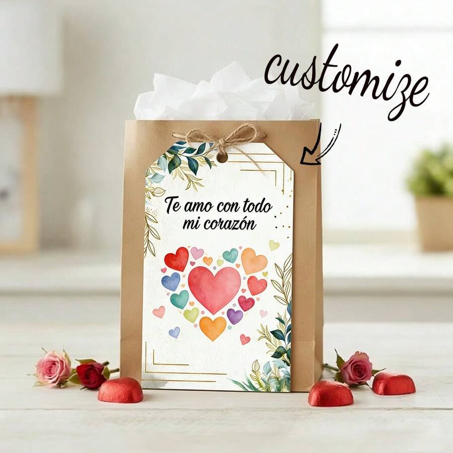 10/200个定制吊牌，适用于情人节、斋月、礼品、感谢卡、服装标签、价格标签，尺寸5x9厘米，适用于商店、服装、珠宝展示、纸制品等，轻便零售店用。 - 情人節吊牌5X9-1 - 查看 1