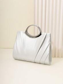 1PC Women Oval Handle Matallic Clutch Purses For Women Evening Bags Party Clutches Wedding Purses Cocktail Prom Handbags With Pleated, Glitter Evening Envelope Handbag With Detachable Chain Elegant,Exquisite Patent Square Evening Bag For Party Dinner Bag,Clutch Bag For Party Girl,Woman,For Female, Perfect For Party,Wedding,Prom,Dinner/Banquet,Best Gift For Women's Clip Glitter Dinner Wallet For Carnival Wedding Handbag For Party And Prom - Silver - View 5