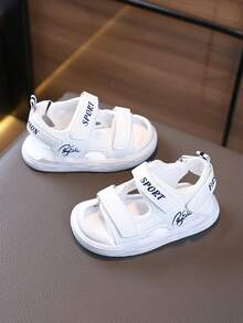 1双男女通用新款PU魔术贴平底可爱凉鞋，软底防滑，适合婴幼儿沙滩穿着，夏季适用 - 米色 - 查看 1