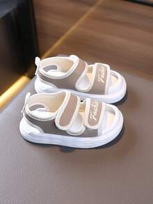 1 Pair Unisex Simple Design Flat Slide Sandals, Soft Sole Non-Slip Children Beach Shoes, Suitable For Summer Daily Wear And Beach/Vacation - Khaki - View 4