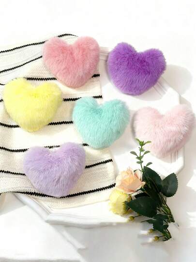 4/3pcs Heart Plush Bag Pendant, Pom Pom Keychain Charm, For Backpack, Coin Purse, Cute Multicolor Keychain