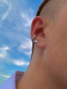1个时尚蛇形耳夹，适合男士日常佩戴 - 銀色 - 查看 3
