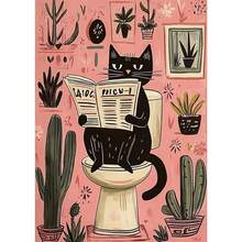 GHHKUD Diamond Painting Kits Black Cat For Adults, DIY 5D Diamond Painting The Cat Is Reading Newspapers On The Toilet, Full Drill Diamond Art Kits Art Pictures 30x40cm - Blackcat - View 1
