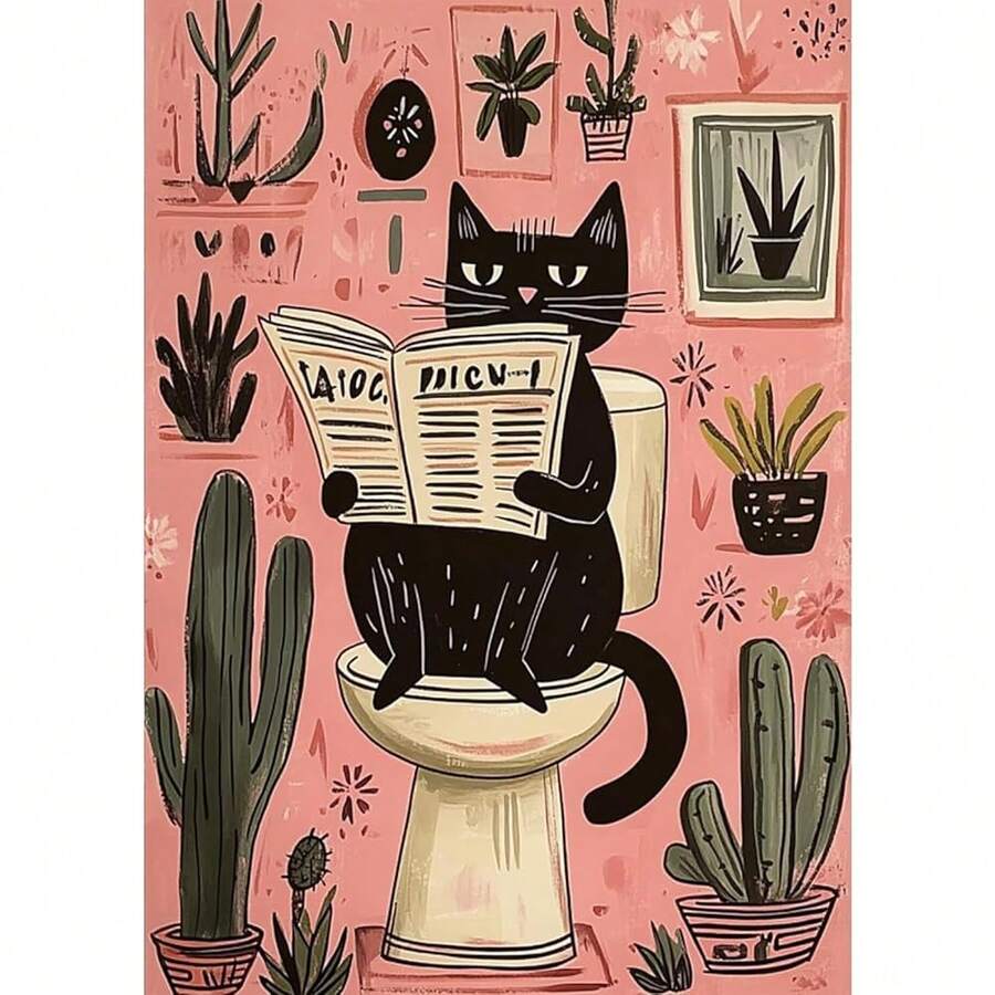 GHHKUD Diamond Painting Kits Black Cat For Adults, DIY 5D Diamond Painting The Cat Is Reading Newspapers On The Toilet, Full Drill Diamond Art Kits Art Pictures 30x40cm - Blackcat - View 1