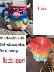 1pc Highland Cow Ice Cream Cup Holder, Cute Cow Ice Cream Cup (Multiple Colors Available), 3D Printed Reusable Cup, Hidden Snack Storage Drawer, Multifunctional Beverage Cooler, Comfortable Drink Stand, Party Supplies, Highland Cow Decor, Highland Cow Gift, No Direct Food Contact, No Spoon Included - Multicolor - View 8