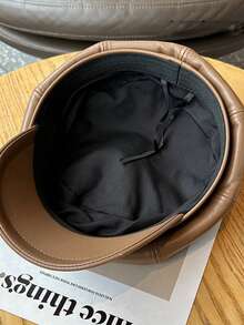 1pc Unisex Retro British Style Octagonal PU Leather Cap, Solid Color Casual For Spring, Autumn And Winter - Multicolor - View 4