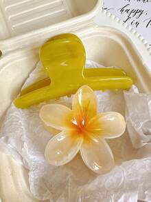 2个/1个女士黄色雏菊花朵爪夹，时尚鲨鱼齿发夹，优雅简约纯色发爪，适合日常、休闲、派对、海滩、度假、发型设计、洗发、化妆、服装配饰，秋冬春夏皆宜 - 彩色 - 查看 6