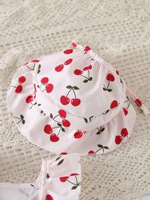 2pcs/Set Pet Cat & Dog Cherry Print Dress + Pet Hat, Cute Princess Dress For Cats & Dogs, Suitable For Daily Wear And Photo Shoots