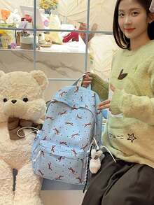 1pc Colorful Large Capacity Bow Polka Dot Print Women's Backpack, Nylon Material, Multi-Pocket Handbag With Adjustable Shoulder Strap And Spacious Compartments, Lightweight Casual Travel Backpack Suitable For Daily Use, Outings, Travel, School, Comes With Pendant - Blue - View 6