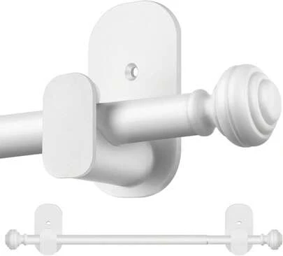 KAMANINA Curtain Rods No Drilling For Windows 16 To 30 Inches, 5\/8 Inch Small Curtain Rod For Door Screwless With Adhesive Brackets, White