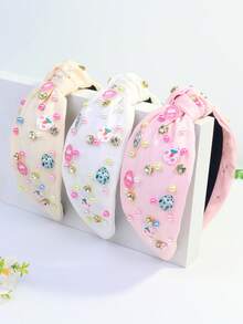 1件装女士复活节胡萝卜兔子水钻彩色珍珠休闲可爱涤纶打结发箍，春季 - 多 - 查看 2