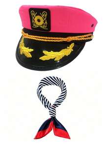 2pcs/Set (Navy Cap + Neckerchief) Captain's Hat, Yacht Sun Hat, Party Sailor Cap / Valentine's Day Set - Multicolor - View 3