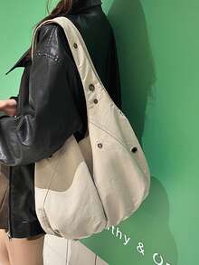 Dedoo Korean Style Nylon Unique Design Shoulder Handbag, Versatile Fashion Commuter Casual Shoulder Tote Bag For Women - Beige - View 8