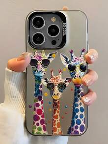 1PC, The New Series Of Creative And Fashionable IMD Laser Phone Cases , Colorful Giraffes With Sunglasses Pattern, Classic Hybrid Phone Cases With Shock Resistance And Anti Slip, Compatible With Iphone 17/17Air/17Pro/17ProMax, 16/16Plus/16ProMax, 15.14, 13, 12, 11 Series, Suitable For Samsung Galaxy S22, S23, S24, S25 PLUS ULTRA Series, Easter Gift, Christmas/Halloween Decoration/Birthday Gift, Couple .Girlfriend, Boyfriend, Friend Or Yourself. - 黑色 - 查看 3