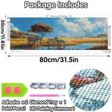 Yomiie 2 Pack Large Diamond Art Kits For Adults, Zebras & Birds Diamond Painting Art Landscape DIY Full Round Drill Kits, Rhinestone Diamond Crystal Craft Canvas Home Wall Decor 31.5x11.81 Inch - 斑馬和鳥類 - 查看 3