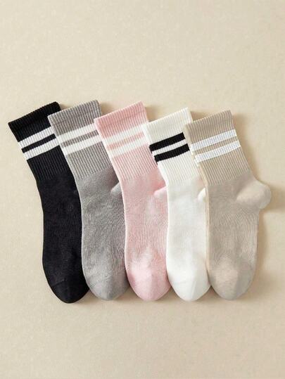 5/10 pares de calcetines de media caña para mujer de unicolor y con estampado de corazones a rayas, de moda y personalidad, suaves, cómodos, transpirables y para uso diario casual, regalo de Navidad