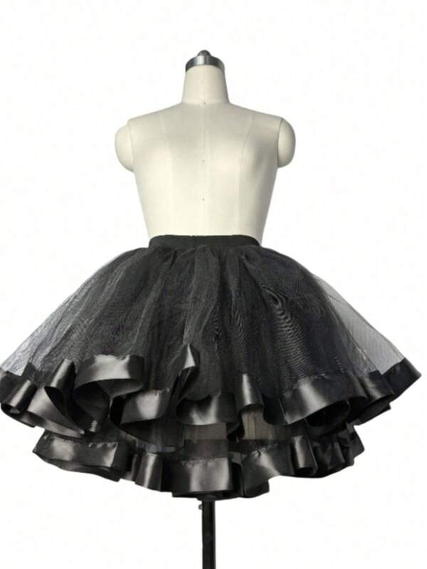 European & American Style Bride Red & Black Cake Tulle Tutu Skirt, Bridal Wedding Dress Overskirt. Valentine's Day Accessories