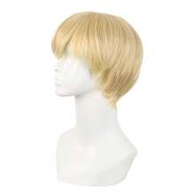 MapofBeauty 10 Zoll/25 cm Side Pony Mode Herren kurze Gerade Perücke Hohe-Temperatur Faser Normale Perücke (Gold)-6791 - GemischtGoldene - Übersicht 4