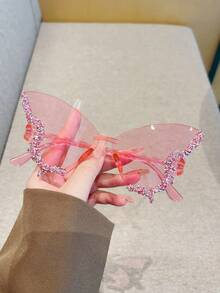 ROMWE Grunge Punk 1pc Rhinestone Butterfly Fashion Glasses, Fashion Bling Bling Fashion Glasses For Women, Everyday Use - Color Frame Color - View 2