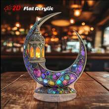 2D Flat, 1pc 2D Flat Rotating Acrylic Desktop Decor, Decorated With Colorful Crescent Moon And Lanterns, Suitable For Celebration Home Decor, Meditation And Relaxation, 2D Flat - Multicolor - View 4