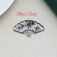 10个中式透明竹扇吊坠，亚克力材质，复古设计，适合DIY耳环、发夹和其他饰品 - 扇子 - 查看 6