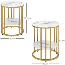 Set Of 2 Round Coffee Tables, Side Table With Shelf, Steel Frame, Marble-Effect Living Room Table, Coffee Table For Living Room/Bedroom, White - Mustard Yellow - View 3