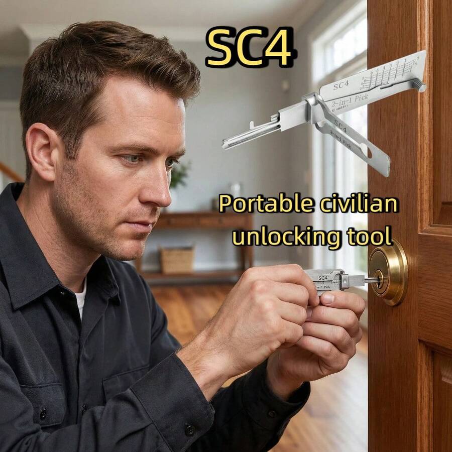1pc SC4 2-In-1 Emergency Access Tool, Civilian Lock Pick, Portable, High Precision - Silver - View 1