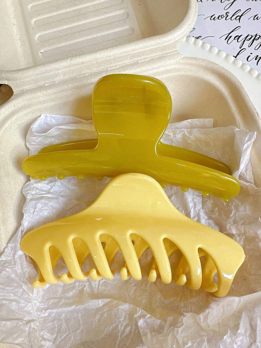 2 piezas/1 pieza Pinzas para el cabello de tono amarillo para mujeres, pinzas para el cabello de moda, pasador para el cabello, elegante accesorio minimalista de unicolor para el cabello, adecuado para uso diario, casual, fiesta, playa, vacaciones, peinado, lavado, maquillaje, accesorios de vestir, moda de otoño/invierno/primavera/verano - Multicolor - Ver 1
