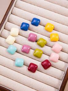 8对/套 马卡龙色方形耳钉，时尚耳环，适合青少年，情人节和母亲节礼物