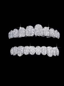 THATBOY 2pcs Unisex Hip Hop Style Iced Out Tooth Grillz Punk Dental Jewelry - Multicolor - View 15