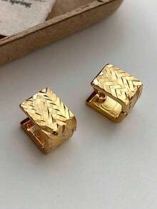 1 Pair Minimalist Luxury Geometric Textured Design Unique Elegant Everyday Casual Copper Hoop Earrings For Women - 黃金3 - 查看 5