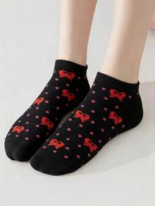 7 pares de calcetines cortos para mujer, con diseño de lazo, transpirables y absorbentes, de estilo versátil para el colegio - Multicolor - Ver 7