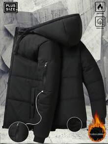 Men's Waterproof Down Jacket, Warm Thickened Fleece Quilted Coat, Multi-Pocket Design, Winter - Black - View 3