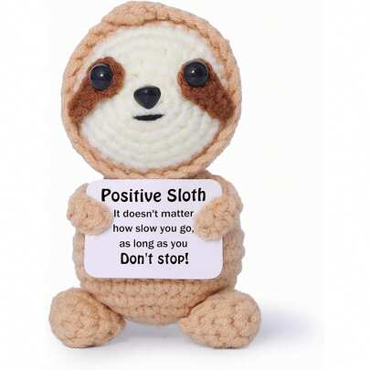 迷你趣味正能量树懒礼物，送给女性朋友，手工小树懒玩具，附赠正能量卡片 - 可爱钩针编织，鼓励心理健康，振奋精神，激励人心的礼物……