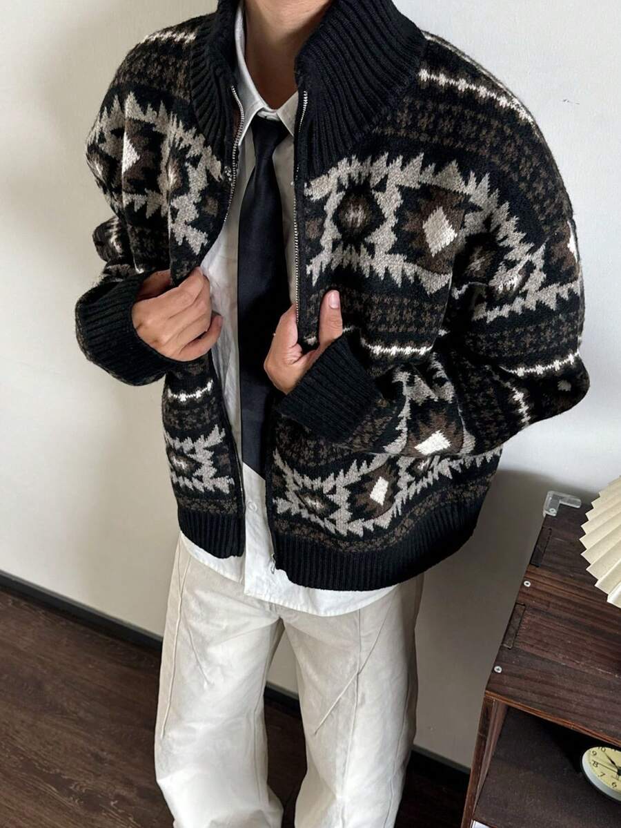 Men Cardigans - الأسود - مشاهدة 1