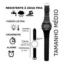 Men's Classic Military Digital Watch, Waterproof - 黑色 - 查看 4