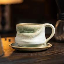 Minimalist Reactive Glaze Coffee Cup & Saucer Set, Latte, Cappuccino, Tea Cup, Mug - Multicolor - View 6