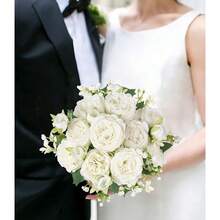 Silk Peony Flowers For Elegant Home Decoration, Indoor Artificial Flower Bundles, Dual Sets Of Fake Bouquets, Faux Floral Arrangements For Dining Table Centerpieces, Pure White - White - View 5