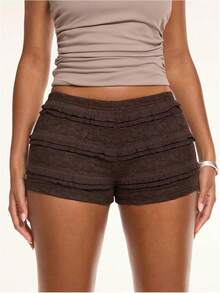 Women's Ruffle Shorts Crochet Tiered Layered Summer Beach Micro ShortsA Valentine's Day AC56 - 棕色 - 查看 6