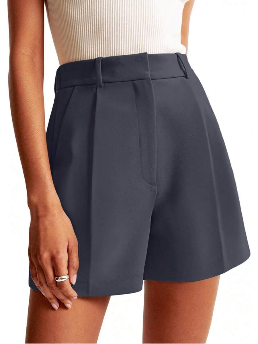 NIMIN Womens Shorts Dressy High Waisted Wide Leg Tailored Shorts Pleated Business Casual Work Trouser Shorts Without BeltsA Valentine's Day J4DI - 灰色 - 查看 1