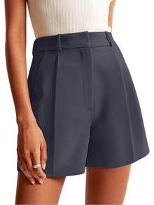 NIMIN Womens Shorts Dressy High Waisted Wide Leg Tailored Shorts Pleated Business Casual Work Trouser Shorts Without BeltsA Valentine's Day J4DI - 灰色 - 查看 9