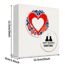 Valentine's Day Decorative Gift Box - White Rectangular Box With Red Heart, Blue Floral Border & 'HAPPY VALENTINES' Circular Silhouette Design, Perfect Romantic Gift For Lovers, Sweethearts, Or Couples On Valentine's Day - White - View 5