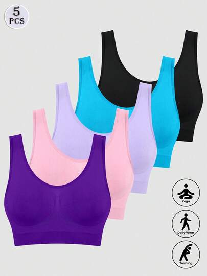 5pcs/Set Women Seamless Comfortable Single-Layer Thin Unpadded Wireless Sports Bras