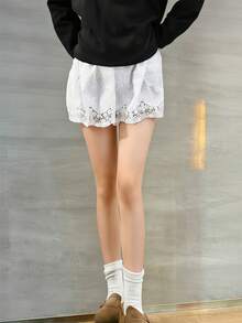 2 件/1 件 - 四季白色女士蕾丝边防透亚麻衬裙，叠穿卫衣式半身裙 - 白色 - 查看 3