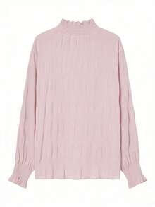 女士秋冬蕾丝边长袖薄纱雪纺上衣 - 粉色 - 查看 2