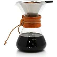 600ML Cafetera De Vidrio Reutilizable,Juego De Cafetera Pour Over Con Filtro De Acero Inoxidable 304, Cafetera De Goteo Manual, Para Cafetería Bar Hogar Oficina Camping - 400 ml - Ver 1