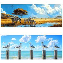 Yomiie 2 Pack Large Diamond Art Kits For Adults, Zebras & Birds Diamond Painting Art Landscape DIY Full Round Drill Kits, Rhinestone Diamond Crystal Craft Canvas Home Wall Decor 31.5x11.81 Inch - 斑馬和鳥類 - 查看 1